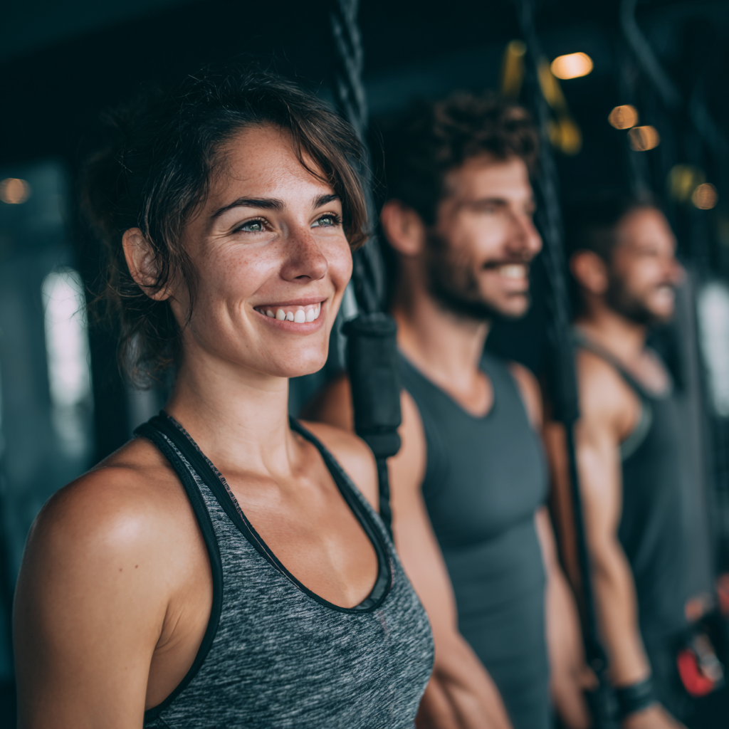 Professional Colombian adults exercising during their lunch break in a modern urban environment